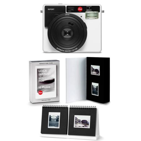 Leica Sofort Instant Camera, White With Monochrom Film Pack/Photo Album/Presnter